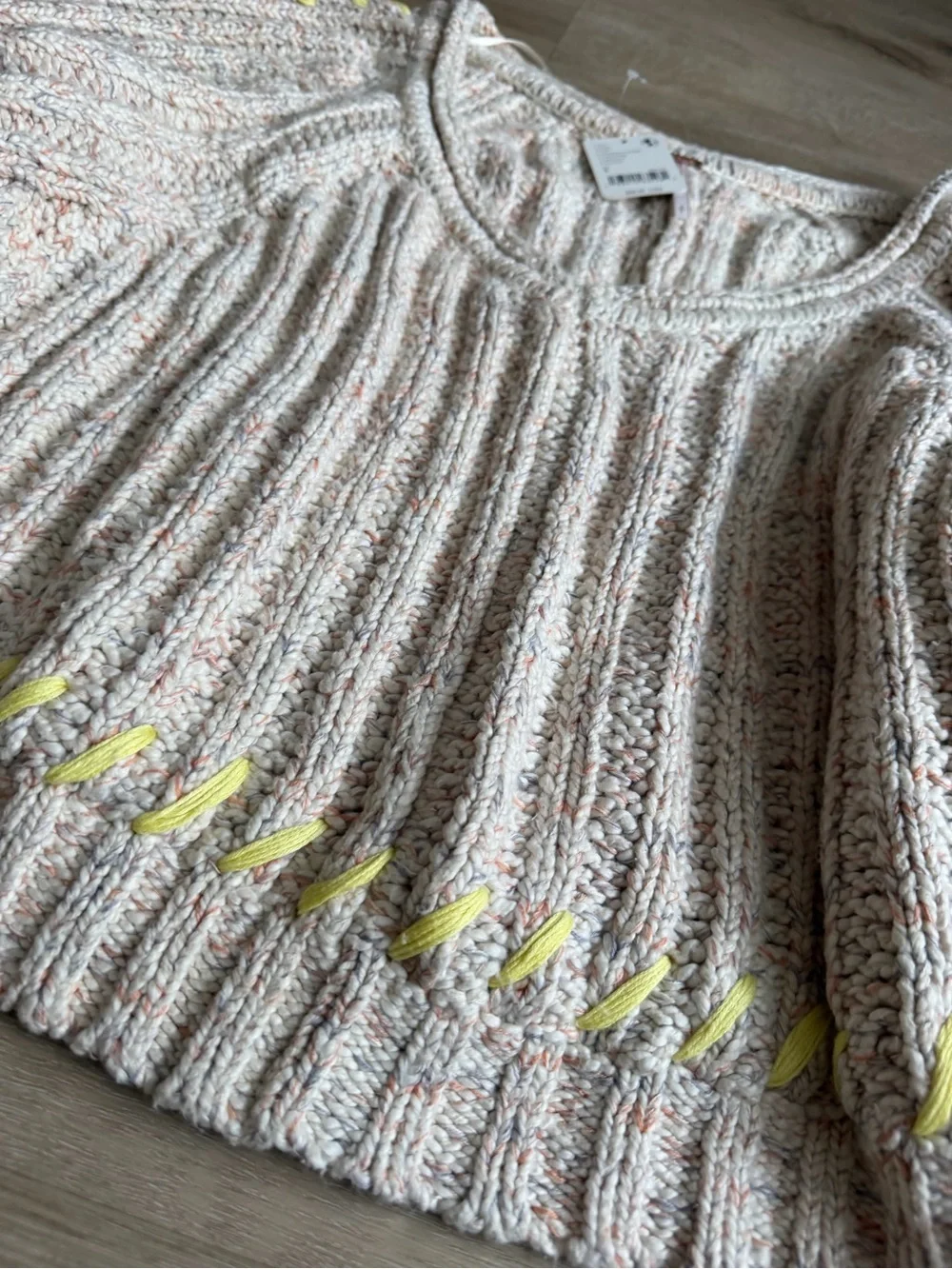 Free People Whipstitch Pullover sweater Gardenia Ivory Combo SZ S NWT